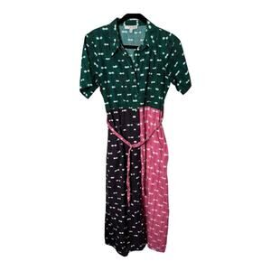 Busayo Pink and Green Color Block Short Sleeve Maxi Belted Dress Size 6